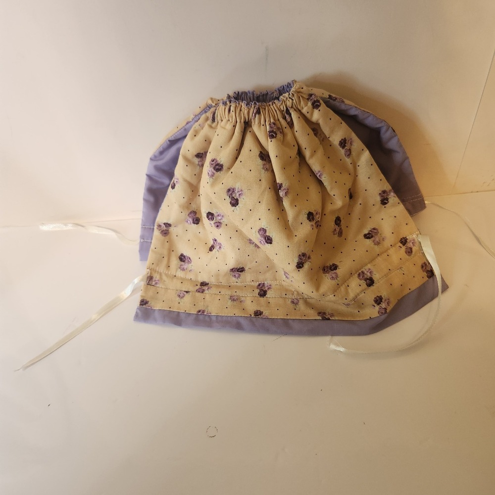 Handmade Floral Polka Dot Drawstring Pouch Bag Tan Lavender Purple Cottagecore